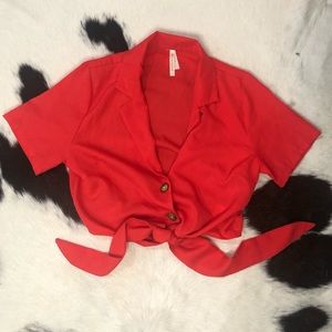 Moon Orchid Coral Button Tie Front Crop Top